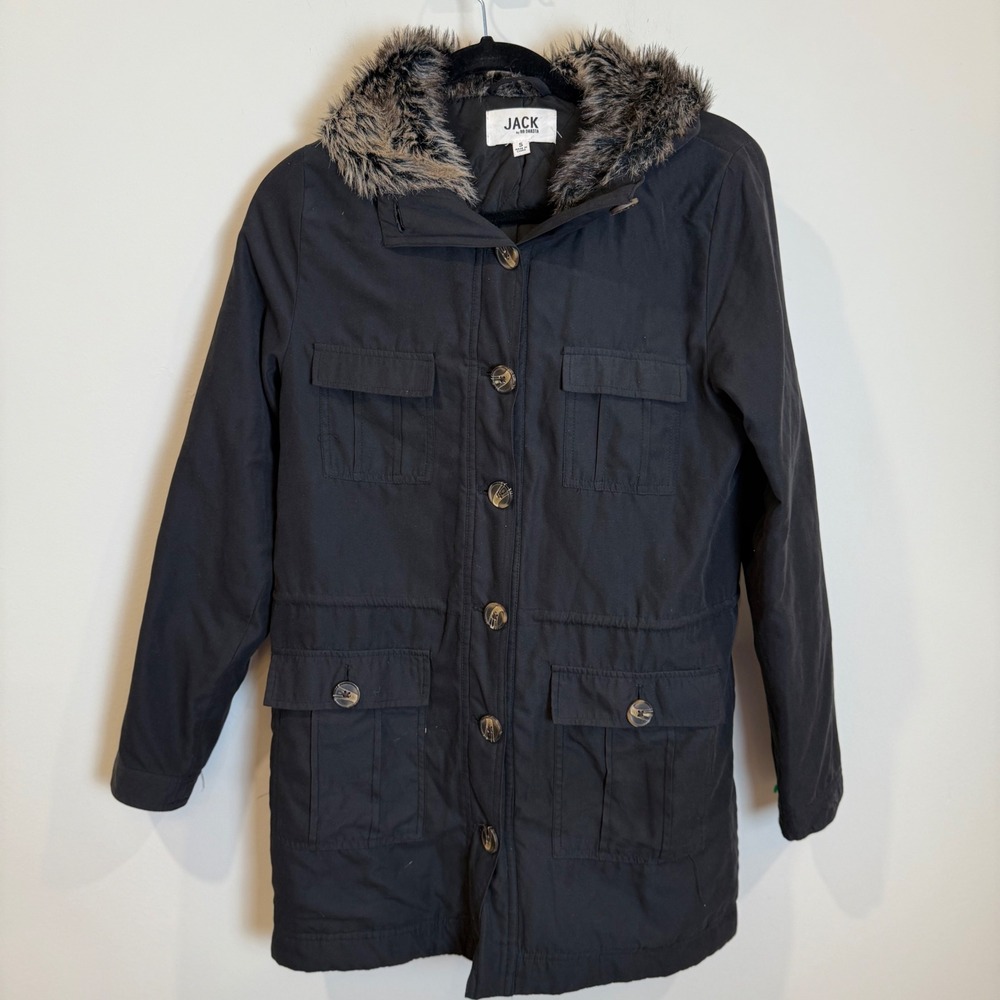 JACK Women's Black Faux Fur Hood Parka Jacket Style JG40012 Size M